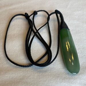Green Jade Pendant Necklace on Black Cord - Women's Jewelry